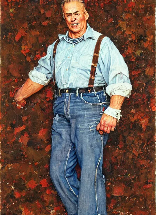 Image similar to full body and head portrait of huge Paul Dillett in tattered shirt and pants, painted by norman rockwell and greg staples and tom lovell and frank schoonover and jack kirby