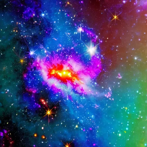 Prompt: colorful galaxy explosion inside a blue a of a baby