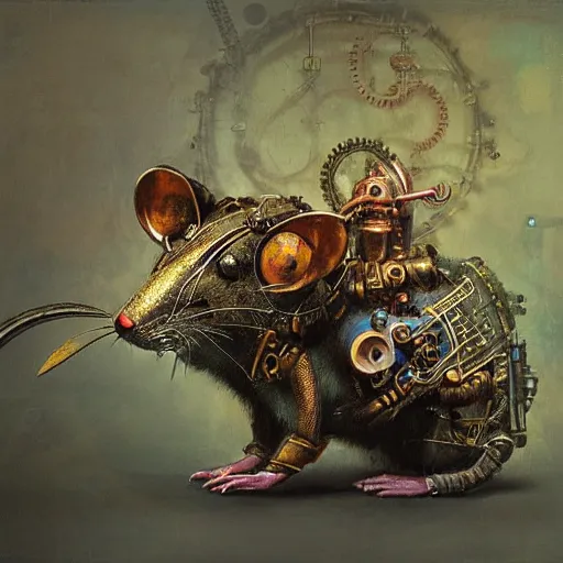 Image similar to steampunk rat, acid, 303, psychedelic, by ruan jia