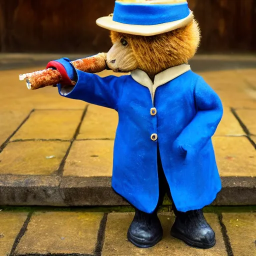 Image similar to paddington bear smoking a doobie