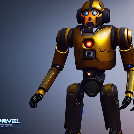 Prompt: a droid sniper hero from overwatch, dark golden armor, design, octane render, 4 k, ingame shot, very detailed