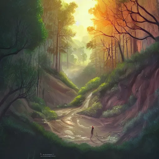 Image similar to panorama of a valley filled with a forest and a village, medieval, fantasy, oil painting, by lois van baarle