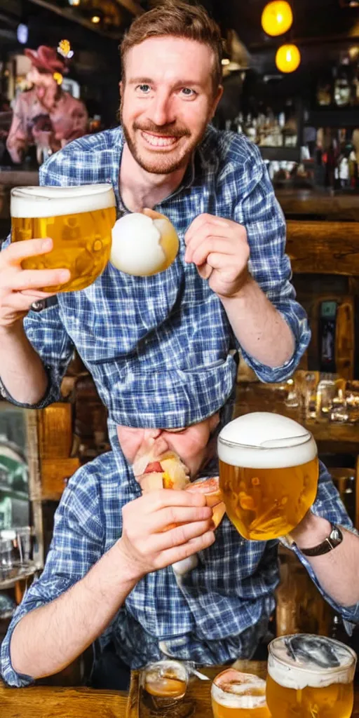 Image similar to british man eating pickled eggs and pints at the pub