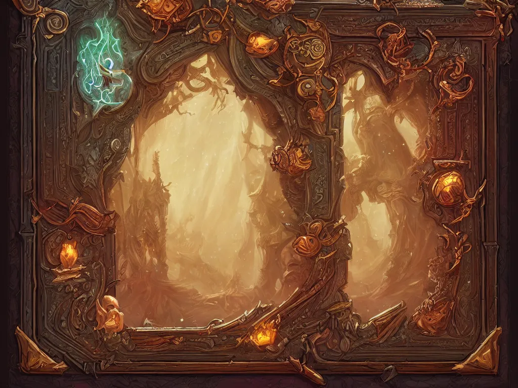 Image similar to book decorative border frame, d & d, fantasy, intricate, elegant, highly detailed, digital painting, artstation, illustration, hearthstone