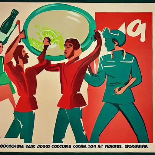 Prompt: soviet propaganda poster commanding people to drink more coconut water, highly detailed, authentic, 1960s era