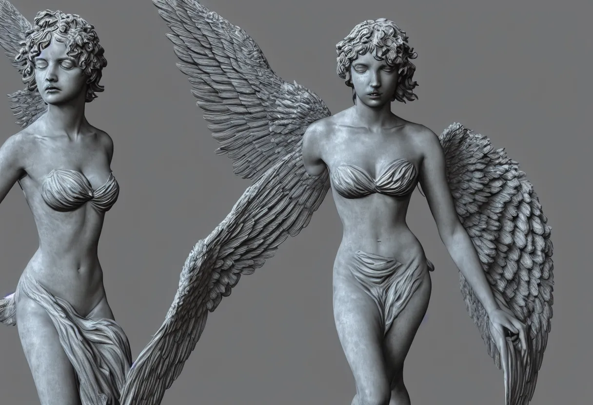 Image similar to a statue of an angel with many wings full of eyes, white and gold, zbrush, hdr