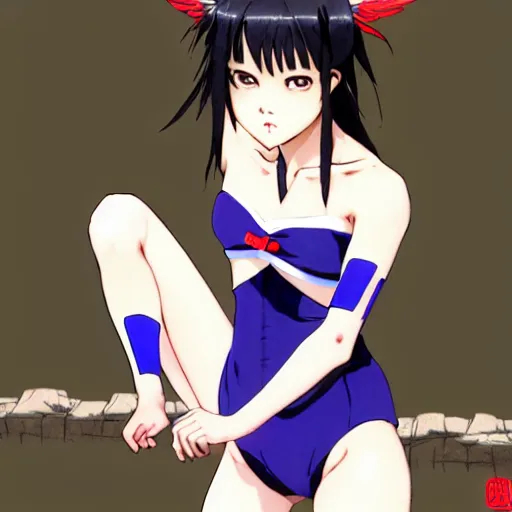 Prompt: a beautiful boyish cassandra cain alluring gravure model, wearing elegant japanese hiphop leotard outfit with subtle mayan patterns and native fashion, aztec street fashion bathing suit, jrpg warrior, gapmoe yandere grimdark, trending on pixiv fanbox, painted by greg rutkowski makoto shinkai takashi takeuchi studio ghibli, akihiko yoshida