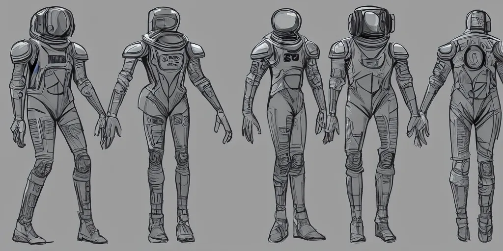 Image similar to male, fully body, elongated figure, science fiction space suit with a helmet, large shoulders, short torso, long thin legs, tiny feet, character sheet, funko, digital sketch, hyperdetailed, dieselpunk, stylized character design, concept design