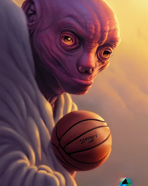 Image similar to highly detailed vfx portrait of a character of a basketball ball monster stephen bliss, chalk, unrealengine, greg rutkowski, loish, rhads, beeple, makoto shinkai and lois van baarle, ilya kuvshinov, rossdraws, tom bagshaw,