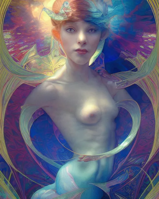 Prompt: the most wonderful fairy dream you ever had, coherent design, symmetry, concept art, trending on artstation vivid color, complementary color, golden ratio, detailed, sharp lines, intricate, rainbowshift, by james gurney, by brian froud, by peter mohrbacher, by alphonse mucha, by maxfield parrish, by karol bak, deviantart, octane render