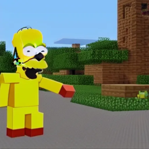 Prompt: A still of Homer Simpson in Minecraft (2011)