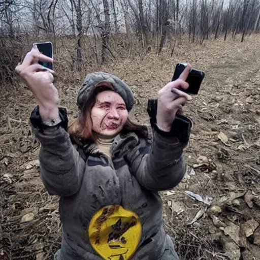 Prompt: the last selfies taken in ukraine after the nuclear war, the terrible terrible mutilations