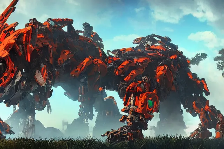 Image similar to fireclaw machine mecha animal beast robot of horizon forbidden west horizon zero dawn bioluminiscence global illumination ray tracing hdr fanart arstation by sung choi and eric pfeiffer and gabriel garza and casper konefal