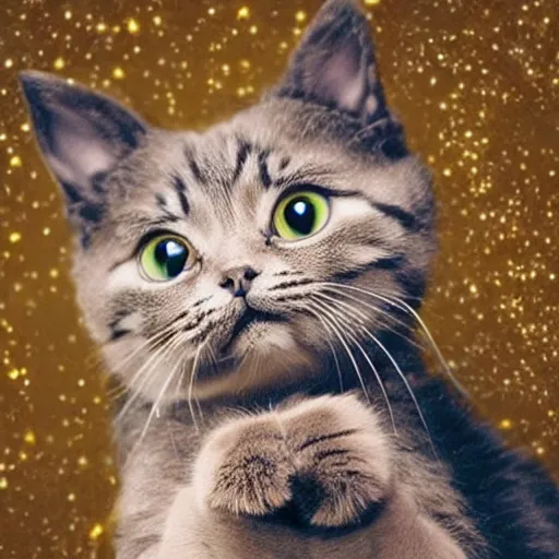 Image similar to cute cat merging with the galaxy