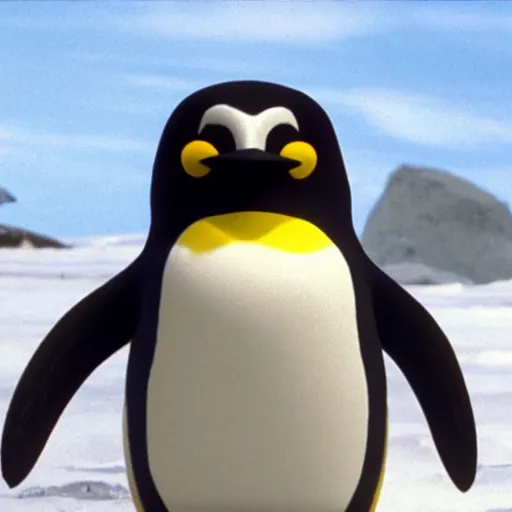 Image similar to A film still of a penguin in a suit, in a suit, in a suit, in a suit