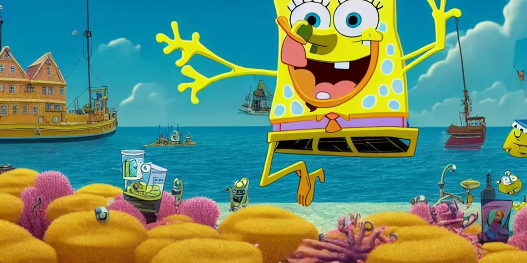 Prompt: a very high resolution image from a new movie of spongebob's home. beautiful scenery, photorealistic, photography, directed by wes anderson