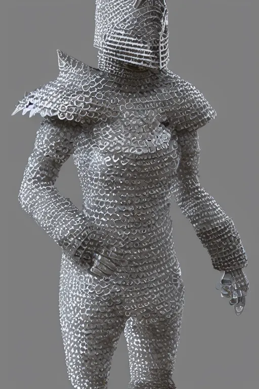 Prompt: female adventurer in tight full - body chainmail - style armor made out of several hundred sticky notes and a white porcelain crow mask, trending in artstation, japanese, artstation, establishing shot