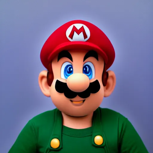 Image similar to realistic portrait of super mario, 1 0 0 mm, studio lighting