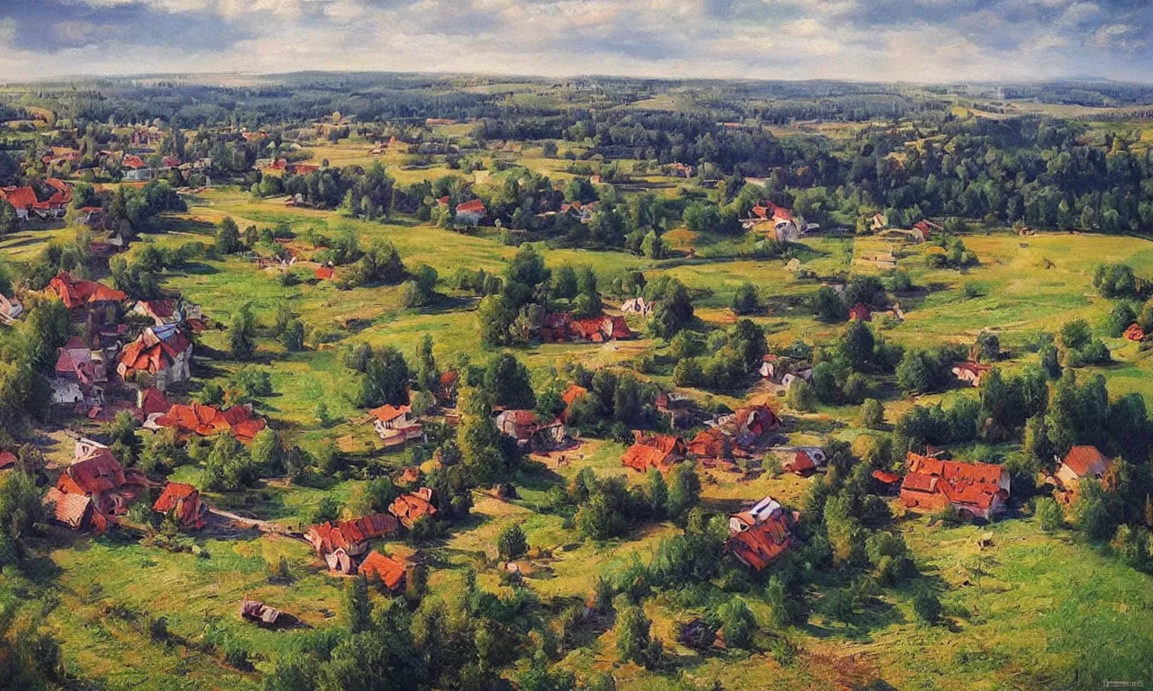 Image similar to a beautiful view of a peaceful village in ukraine. art by denys tsiperko and bogdan rezunenko, hyperrealism