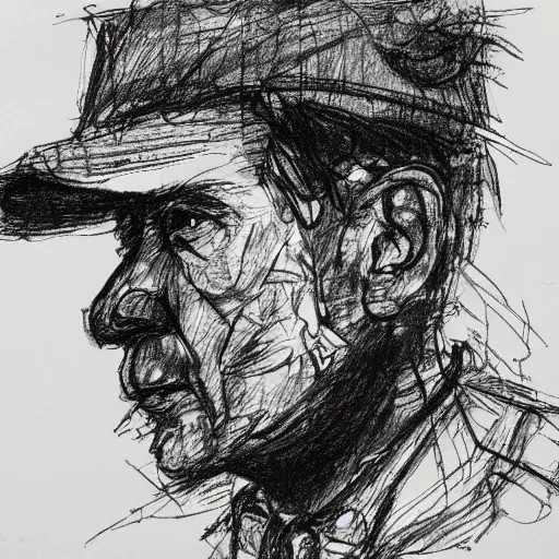 Image similar to a realistic yet scraggly portrait sketch of the side profile of a stern and sophisticated the scout, trending on artstation, intricate details, in the style of frank auerbach, in the style of sergio aragones, in the style of martin ansin, in the style of david aja, in the style of mattias adolfsson