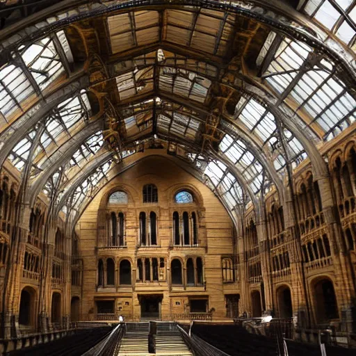 Prompt: natural history museum london hintze hall with sir richard owen showing skeleton of moa dinornis bird