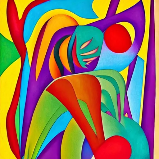 Image similar to woman woman as the natural landscape, her curves form the mountains and rivers of this land , high quality art in the style of cubism and georgia o’keefe,