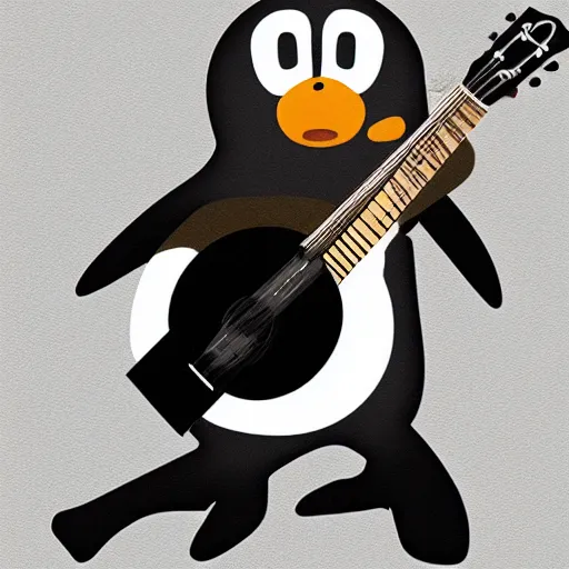 Image similar to pingu playing guitar, music festival, photorealistic