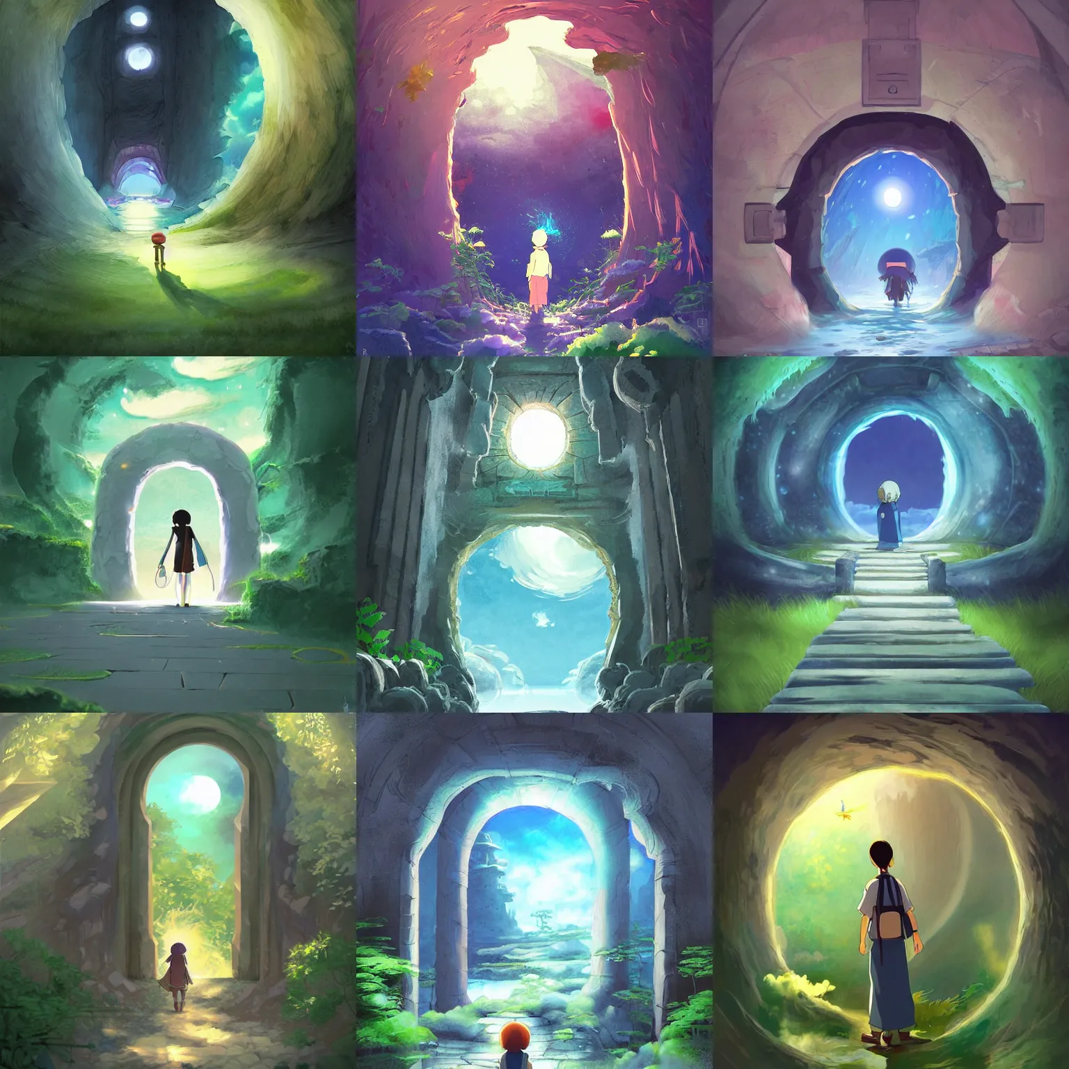 Prompt: portal to another world, digital painting, concept art, smooth, sharp focus, illustration by studio ghibli