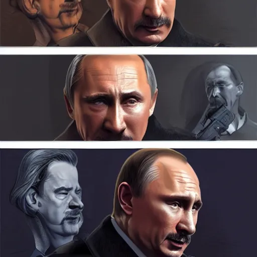 Image similar to Vladimir Putin as Hans Gruber from Die Hard movie, portrait, highly detailed, digital painting, artstation, concept art, smooth, sharp focus, illustration, cinematic lighting, art by artgerm and greg rutkowski and alphonse mucha