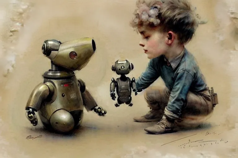 Image similar to ( ( ( ( ( 1 9 5 0 s boy and his small pet robot. muted colors. ) ) ) ) ) by jean - baptiste monge!!!!!!!!!!!!!!!!!!!!!!!!!!!