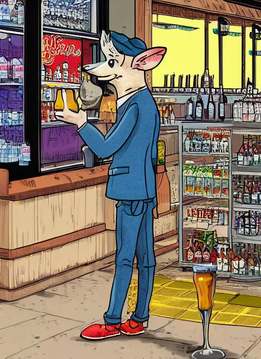 Prompt: digital art of a bat buying a beer in a convenience store, highly detailed