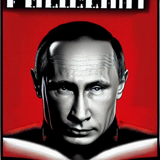 Prompt: vladimir putin in'red alert 3 poster art'' red alert 3 cover art'' red alert box art'