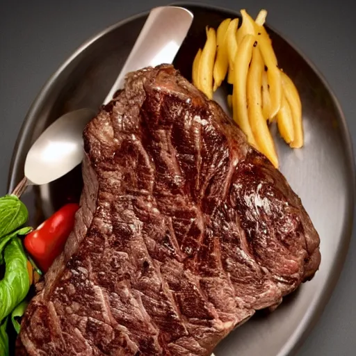 Prompt: steven tyler's face on a juicy tbone steak