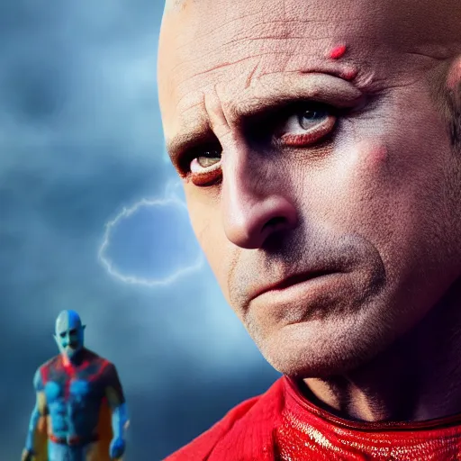 Image similar to steve carell as yondu udonta ( accurate face and colors ), movie still, photorealistic portrait, 8 k