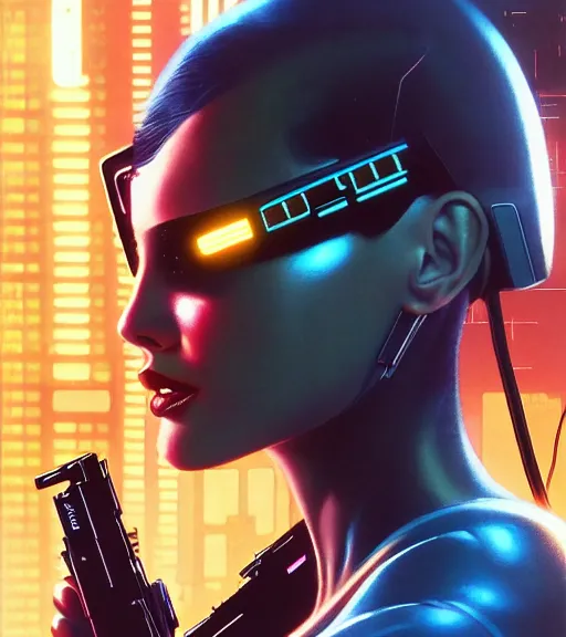 Image similar to cable plugged in, side of head, very very beautiful woman, cyberdeck computer terminal, street level night city, 1 9 7 9 omni magazine cover, style by vincent di fate, artgerm, cyberpunk 2 0 7 7, very coherent, detailed, 4 k resolution, unreal engine, daz