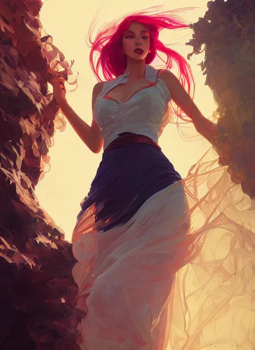 Image similar to miss fortune, half body shot, path traced, realistic, highly detailed, high quality, digital painting, hd, alena aenami, lilia alvarado, shinji aramaki, karol bak, alphonse mucha, tom bagshaw