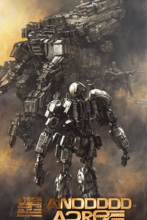 Prompt: Movie poster of Armored Core 2, Highly Detailed, Dramatic, A master piece of storytelling, by frank frazetta, ilya repin, 8k, hd, high resolution print