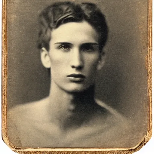 Image similar to tintype photo of alyosha karamazov, handsome innocent young russian man, by julia margaret cameron 1 8 8 0 s, realistic, body shot, sharp focus, 8 k high definition, insanely detailed, intricate, elegant