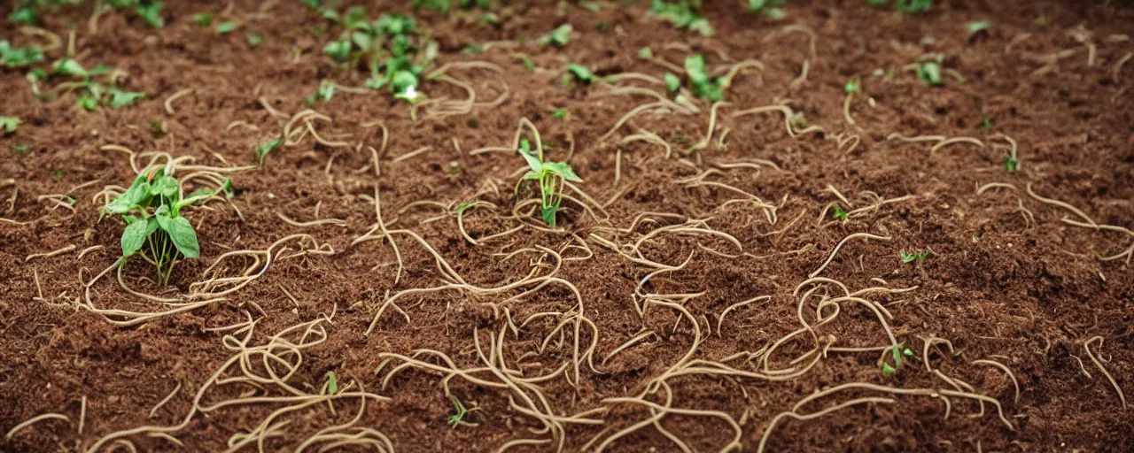 Prompt: baby spaghetti sprouting from the earth, kodachrome, in the style of wes anderson, retro