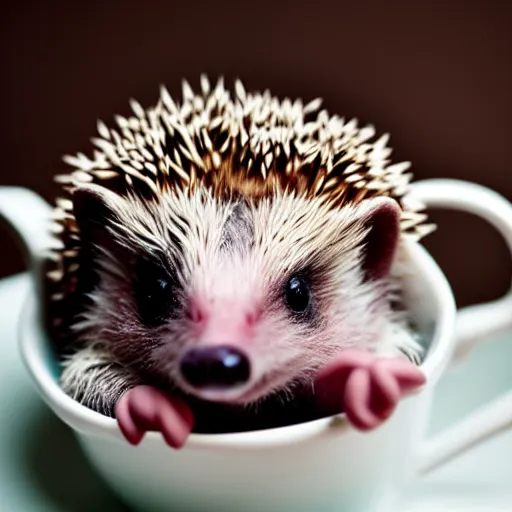 Image similar to baby hedgehog in a teacup, photography, minimalistic, 8 k