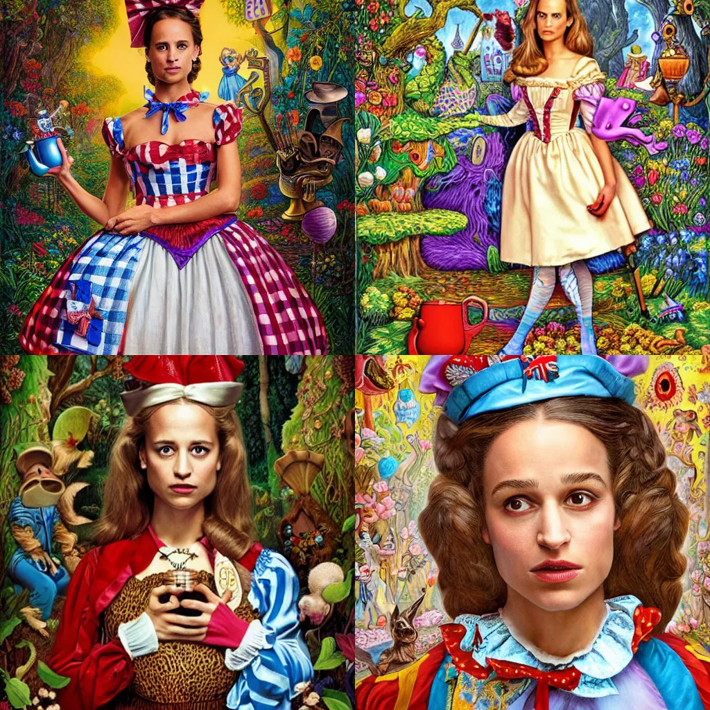 Prompt: Alicia Vikander as Alice in wonderland by Todd Schorr highly detailed