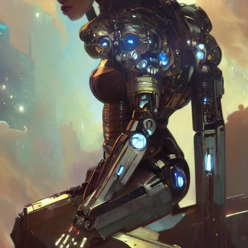 Image similar to cyborg droid entanglement milky way, epic lighting, sketch illustration, ultra detailed, art by artgerm and greg rutkowski and alphonse mucha