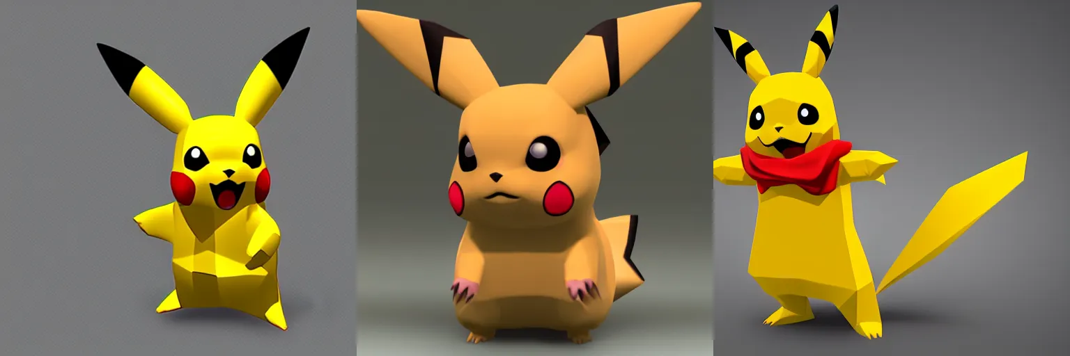 Prompt: A low polygon character model of Pikachu from the PS1 game