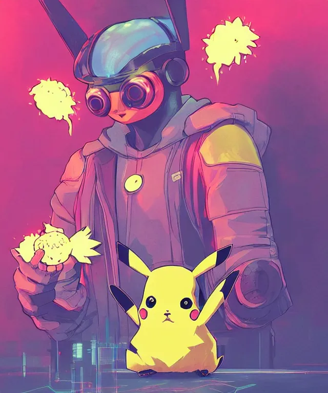 Prompt: a portrait of a cyberpunk pikachu holding a riceball, cyberpunk!, fantasy, elegant, digital painting, artstation, concept art, matte, sharp focus, illustration, art by josan gonzalez