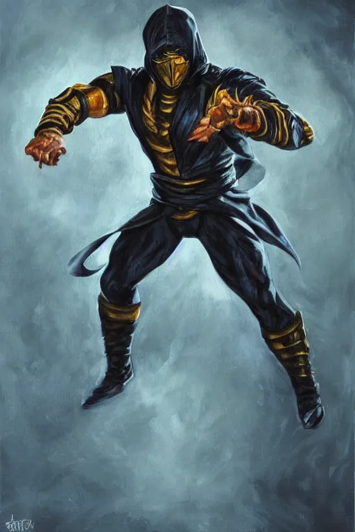 Prompt: scorpion from mortal kombat, painting