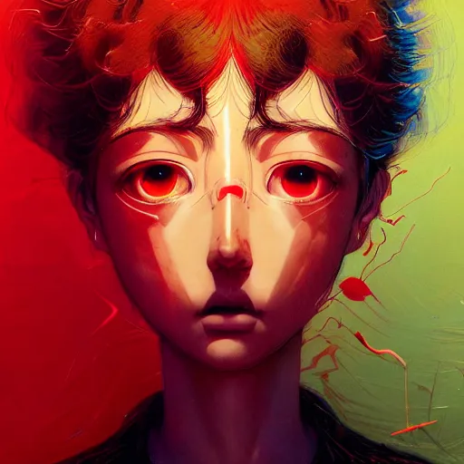 Image similar to prompt : red portrait soft light painted by james jean and katsuhiro otomo and erik jones, inspired by evangeleon anime, smooth face feature, intricate oil painting, high detail illustration, sharp high detail, manga and anime 1 9 9 0