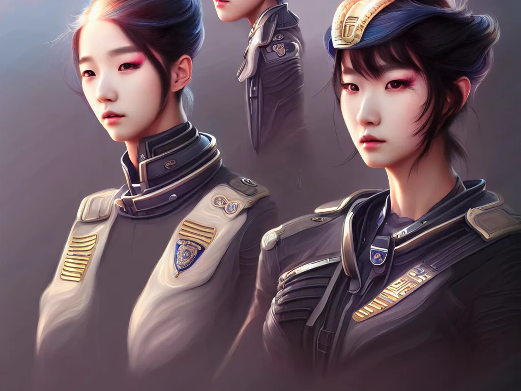 Prompt: portrait jisoo, futuristic koeran police uniform female, at future neon light rooftop, ssci - fi and fantasy, intricate and very very beautiful and elegant, highly detailed, digital painting, artstation, concept art, smooth and sharp focus, illustration, art by tan zi and ayanamikodon and alphonse mucha and wlop