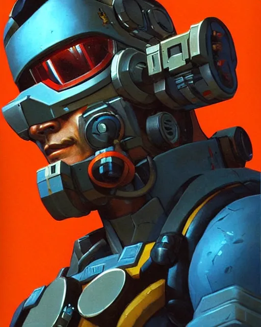 Image similar to soldier 7 6 from overwatch, character portrait, portrait, close up, concept art, intricate details, highly detailed, vintage sci - fi poster, retro future, in the style of chris foss, rodger dean, moebius, michael whelan, and gustave dore