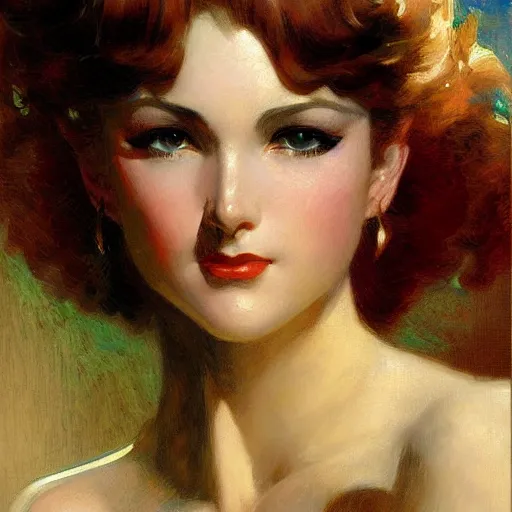 Image similar to detailed portrait of art deco anime girl, painting by gaston bussiere, craig mullins, j. c. leyendecker