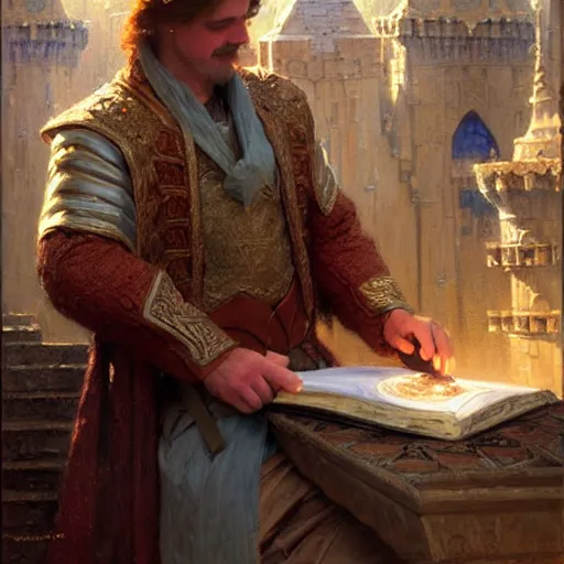 Image similar to stunning male master wizard building a castle with his magic, highly detailed painting by gaston bussiere, craig mullins, j. c. leyendecker, 8 k